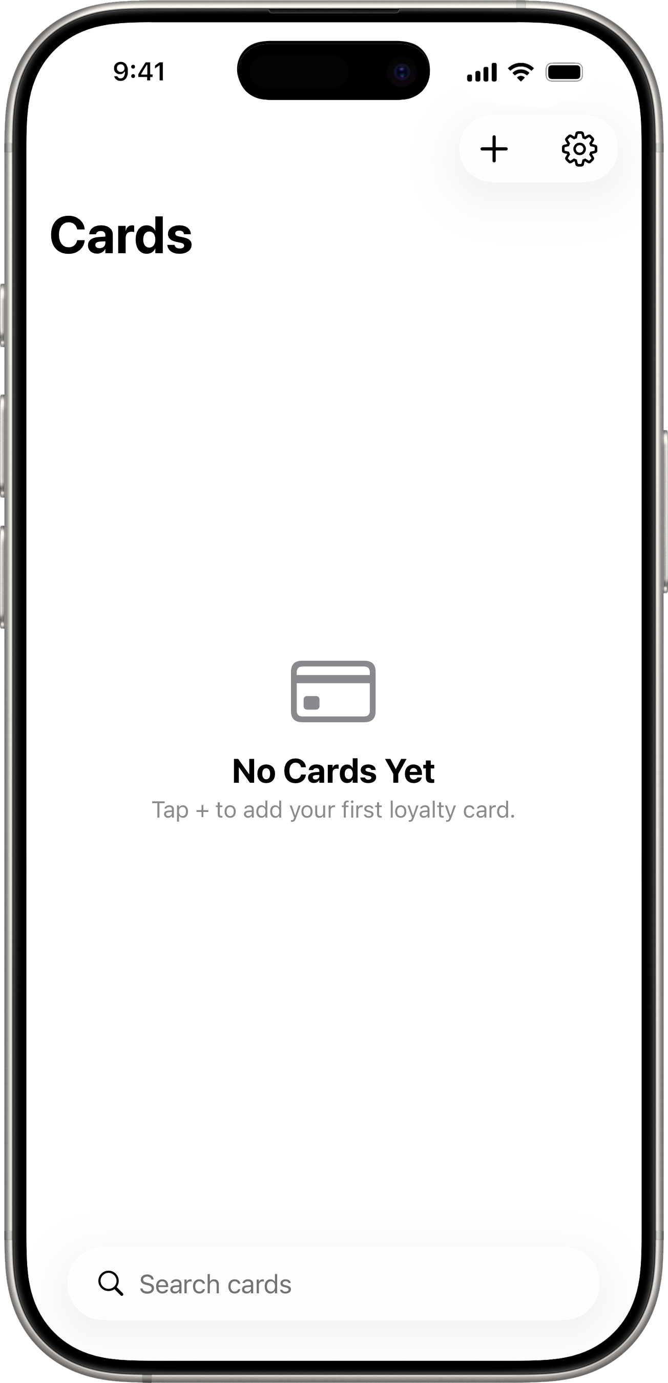 Empty state showing &ldquo;No Cards Yet&rdquo;