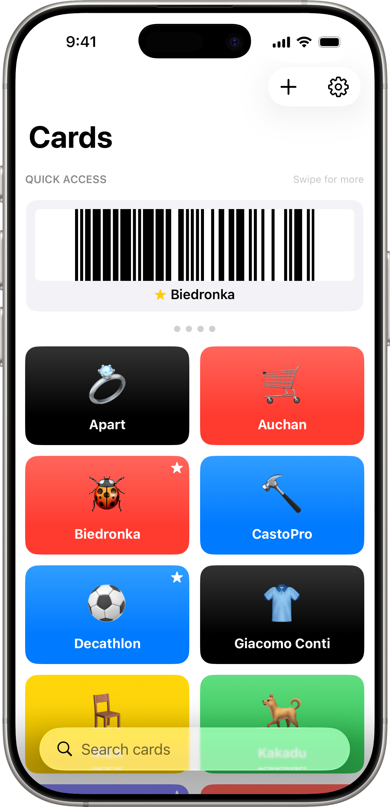 Home screen showing the Quick Access carousel above the grid